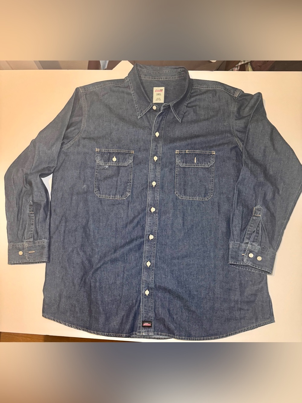 Dickies Denim Button Up Shirt Mens 3XL Workwear Long Sleeve Blue Utility